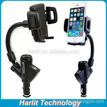 For iPhone Dual Ports Car Charger with Cigarette Lighter Socket Quick Car Charger With Rotating Adjustable Car Mount Holder